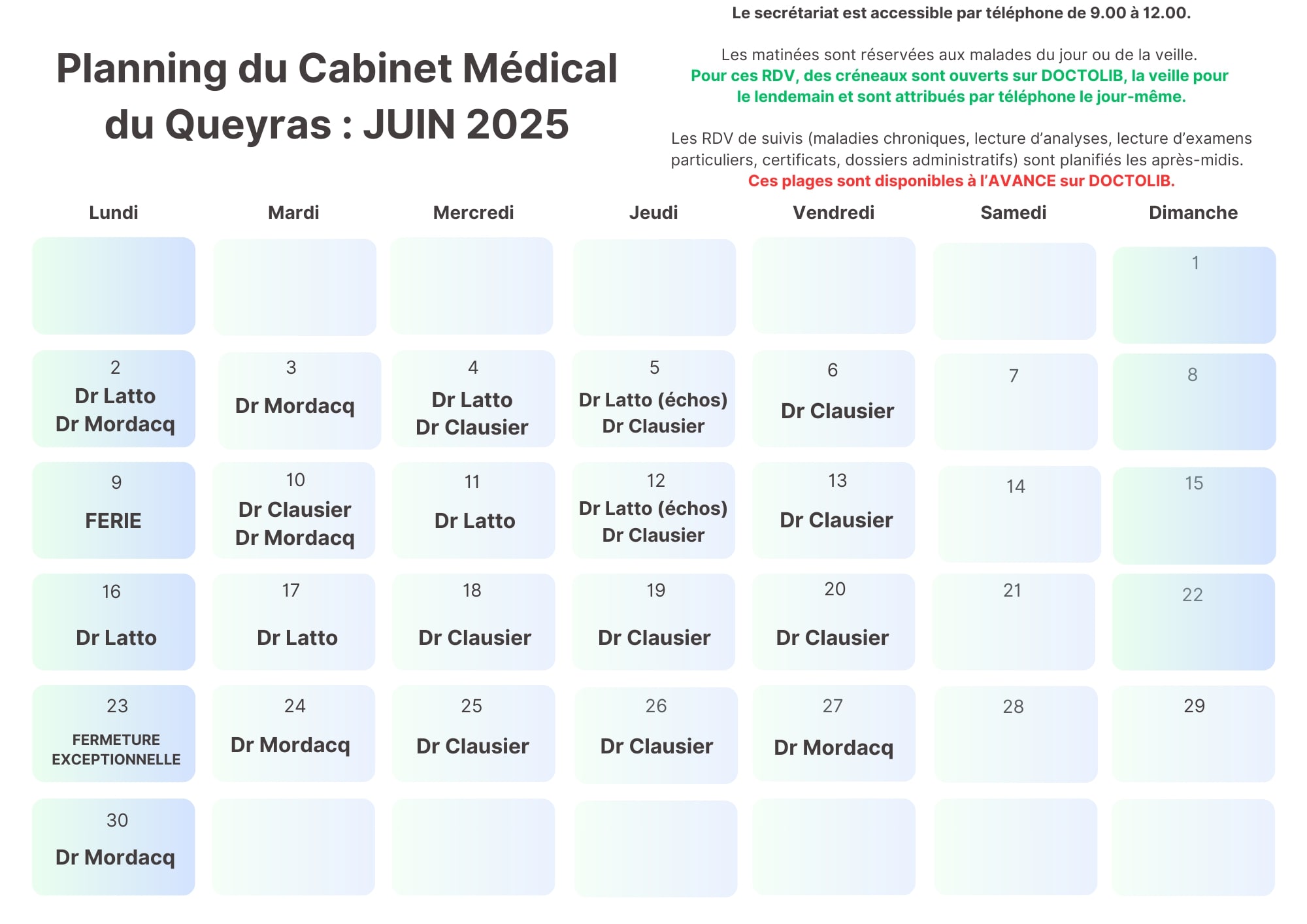 planning medecins juin 2025